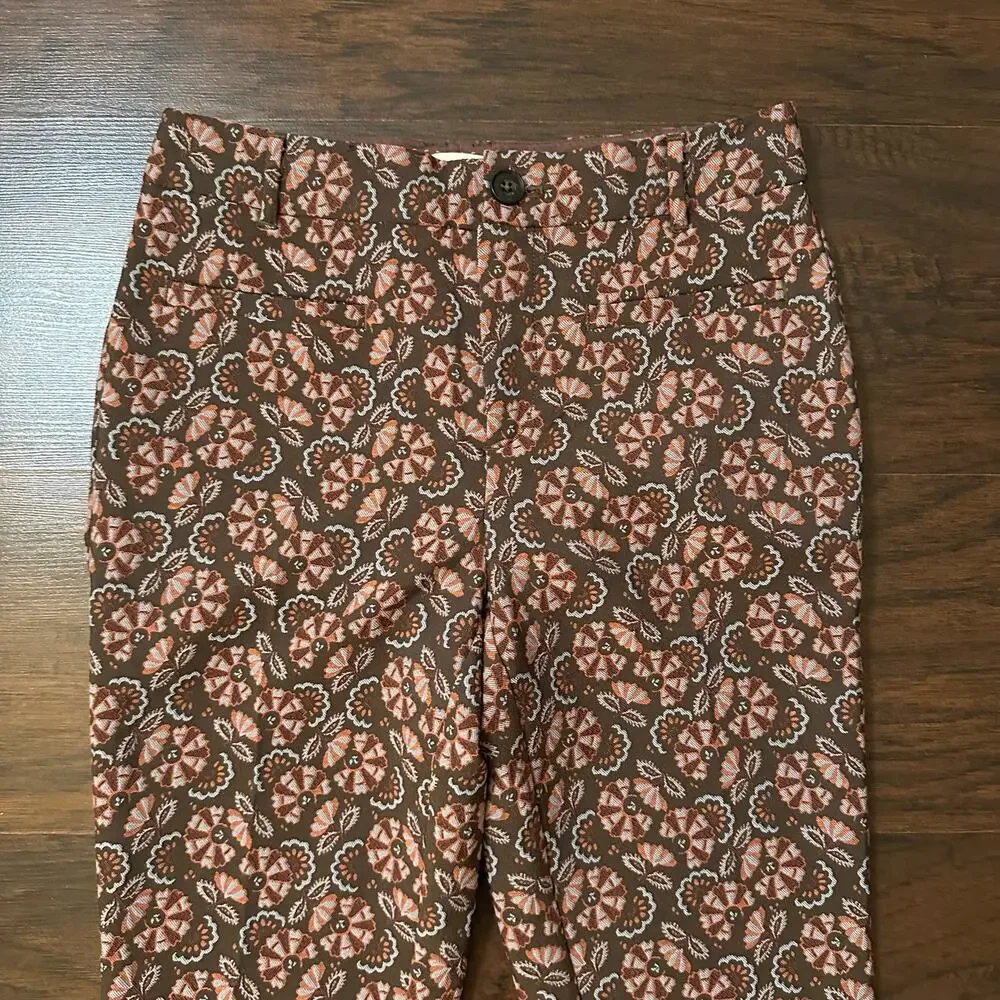 Anthropologie the essential slim brown floral print pants size 2 - Picture 3 of 14